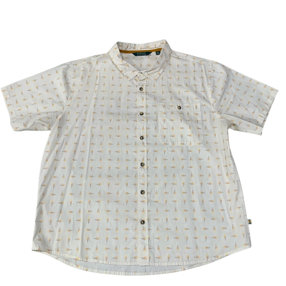 Horizon Bass Creek Outfitters Shirt Mens XXL White Geometric Print Short Sleeve